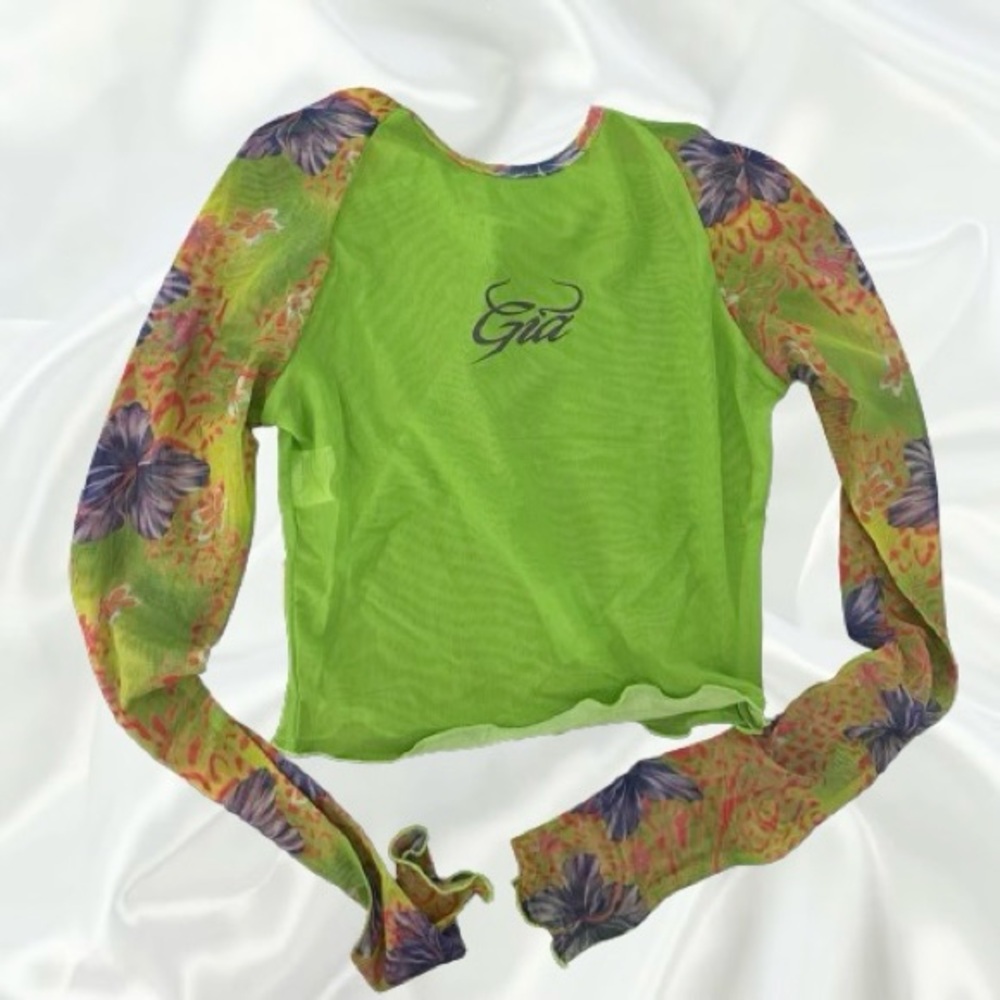 i.am.gia alya hibiscus mesh green floral top